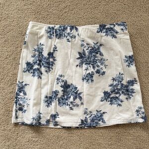 American Eagle Outfitters White Mini Skirt with Blue Floral Print